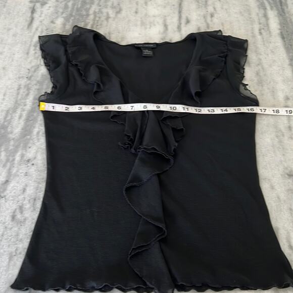The Limited Black Nylon Mesh Knit Top Blouse Woman Medium V-Neck Ruffle - Picture 8 of 10